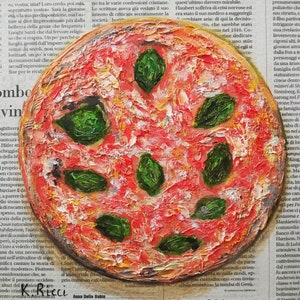 Margherita Pizza Oil Painting: Italian Food Still Life Art (8x8&quot;)