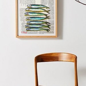 Anchovies Painting Original Fish Art Oil Sardine Newspaper Art Seafood Small Anchovy Artwork Fish Still Life 8 by 8 by Katia Ricci image 7