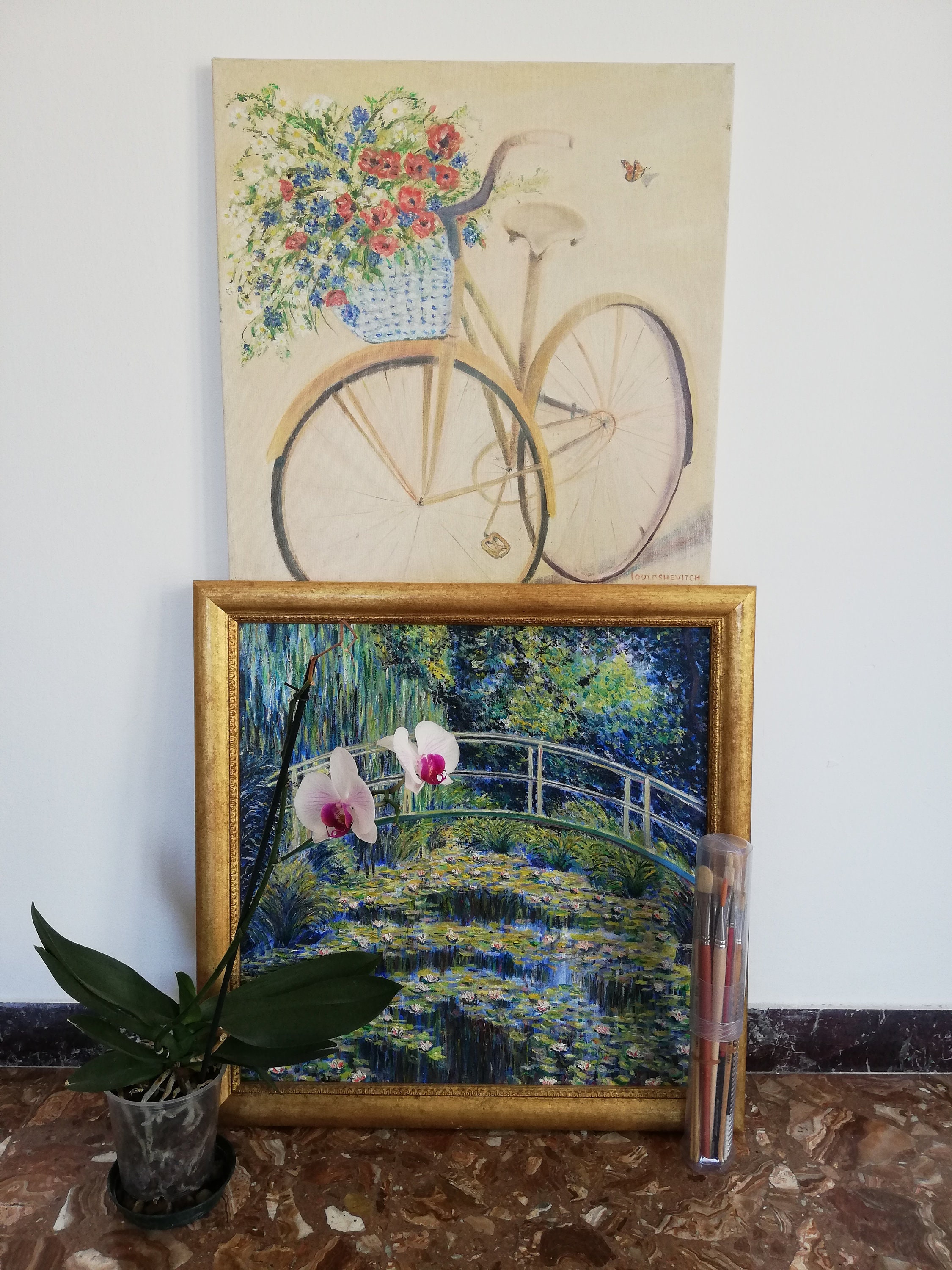 Bike Painting Original Bicycle Canvas Wildflowers Floral | Etsy UK