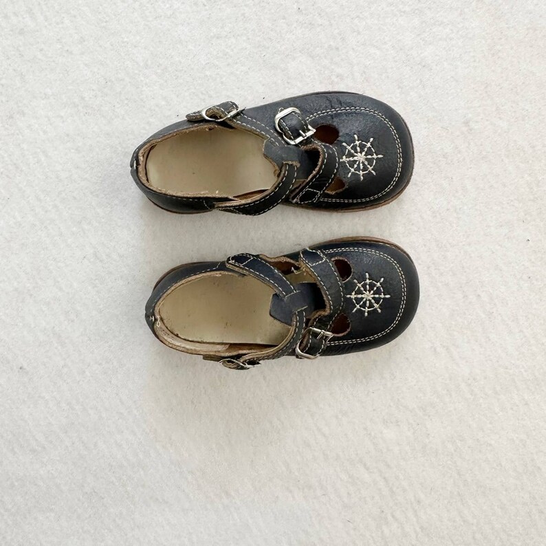 Vintage Unisex Blue Leather T Strap Dress Shoes Etsy