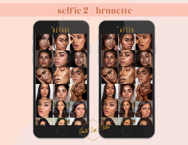 Puede incluir: Una comparaci&oacute;n antes y despu&eacute;s en la pantalla de un tel&eacute;fono que muestra una cuadr&iacute;cula de fotos de una mujer con cabello casta&ntilde;o. Las fotos del lado izquierdo de la pantalla est&aacute;n etiquetadas como "ANTES" y las fotos del lado derecho de la pantalla est&aacute;n etiquetadas como "DESPU&Eacute;S". Las fotos del lado derecho de la pantalla muestran a la mujer con m&aacute;s maquillaje y un aspecto m&aacute;s pulido.