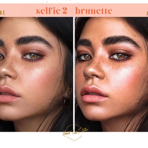 Puede incluir: Foto antes y despu&eacute;s de una mujer con cabello casta&ntilde;o. La foto antes muestra a una mujer con pecas y piel natural. La foto despu&eacute;s muestra a una mujer con un tono de piel m&aacute;s uniforme y un brillo sutil.