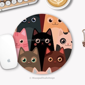 Muismat met kattenmotief, muismat met dierenprint, ronde muismat, kantooraccessoire, kantoordecoratie, kantoorcadeau