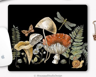Libelle Schnecke Pilz Mauspad, Wald Schreibtischmatte, Botanisches Mauspad, ComputerAccessoire, Bürodekor