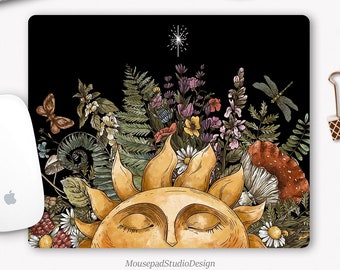 Natur Mauspad, Mystisches Wald Schreibtischpad, Pflanzenblume Pilz Sonne Mauspad, Computer Accessoire
