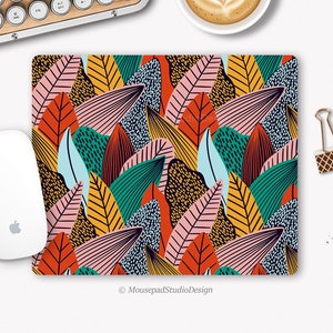 Graphic mouse pad colorful abstract foliage, Desktop mat for computer mouse, Decorative mouse pad, Office accessory