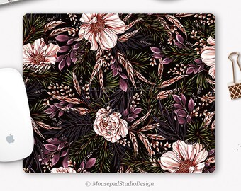 Mauspad Blumen im Vintage-Stil, Blumenmauspad, Botanisches Mauspad, Dekorative Büromatte, Bürozubehör