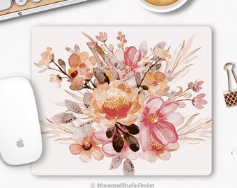 Blumenmauspad, Aquarell-Blumenstrauß-Mauspad, Botanische Schreibtischunterlage, Bürodekoration, Büroaccessoire