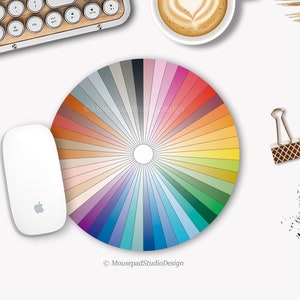 Mouse pad com gráfico de cores, mouse pad decorativo, mouse pad colorido, mouse pad com roda colorida, decoração de escritório