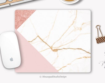 Rosa und weiß marmoriertes Mauspad, Geschenk für sie, Schreibtischzubehör, ideal als Bürodekoration.