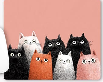 Kawaii süßes Katzen-Mauspad, 7 lachsrosa Pastellkatzen, rutschfest, Bürodekoration, originelles Accessoire, Katzengeschenk für Frauen