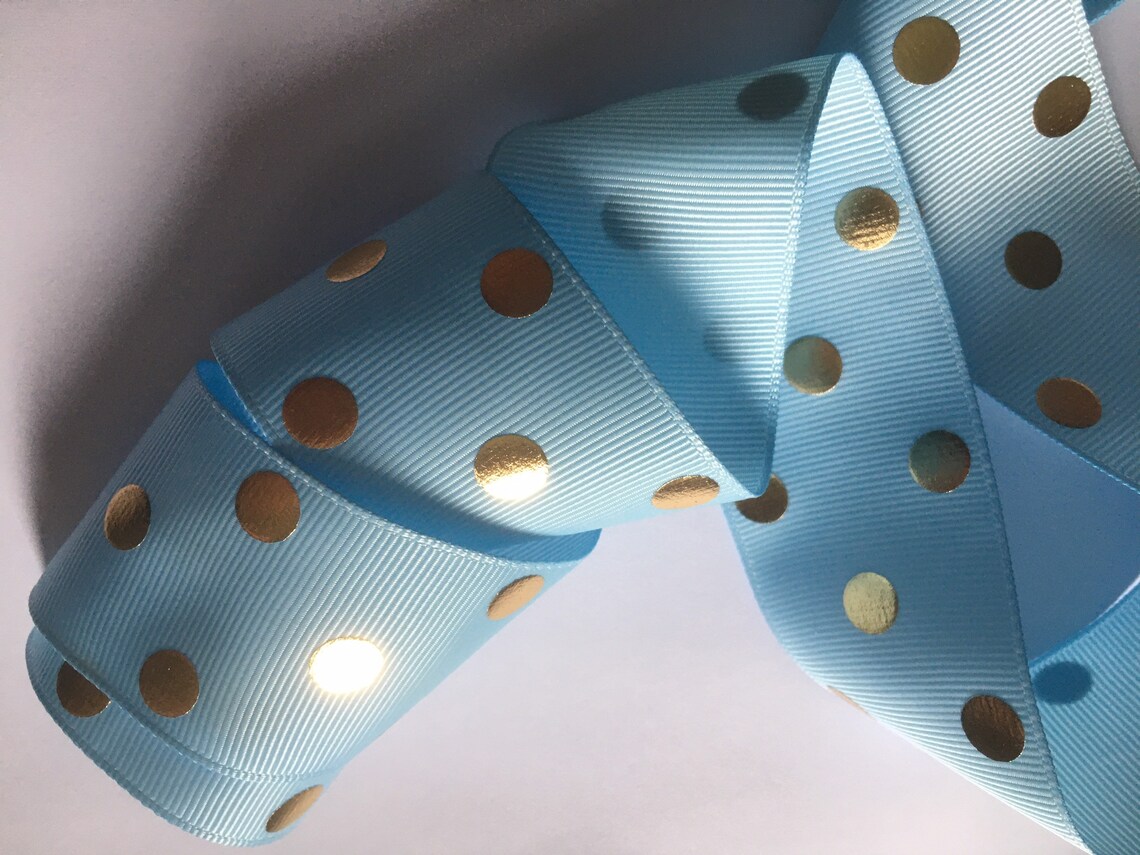 Polka Dot Baby Blue Ribbon 38mm Blue Grosgrain Ribbon Blue Etsy