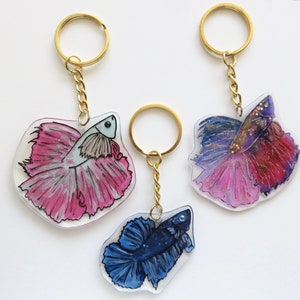 Custom Betta Fish Keychain Hand Painted Siamese Fighting Fish Charm Pet Memorial Made to Order