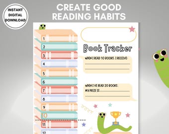 Kids Reading Tracker Printable, Book Challenge Log, Reward Chart (Digital Download)