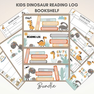 Boektrackerbundel, kinderen lezen afdrukbaar, boekenuitdaging voor kinderen, leeslogboek kinderen, leesuitdaging, dinosauruskaart, boekenlogboek
