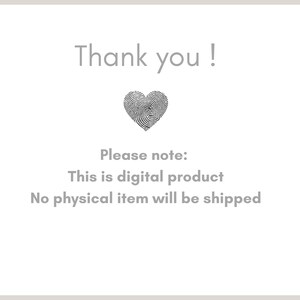K&ouml;nnte beinhalten: Hellgrauer Hintergrund mit dem Text "Thank you!" in hellgrauer Schrift. Ein Fingerabdruckherz ist unter dem Text zentriert. Der Text "Please note: This is digital product No physical item will be shipped" steht darunter.