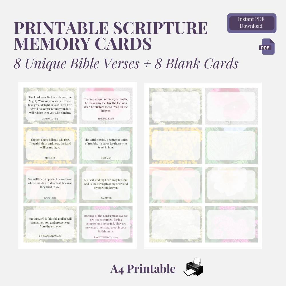 Printable Scripture Memory Cards: Bible Verse Cards (A4 Digital ...