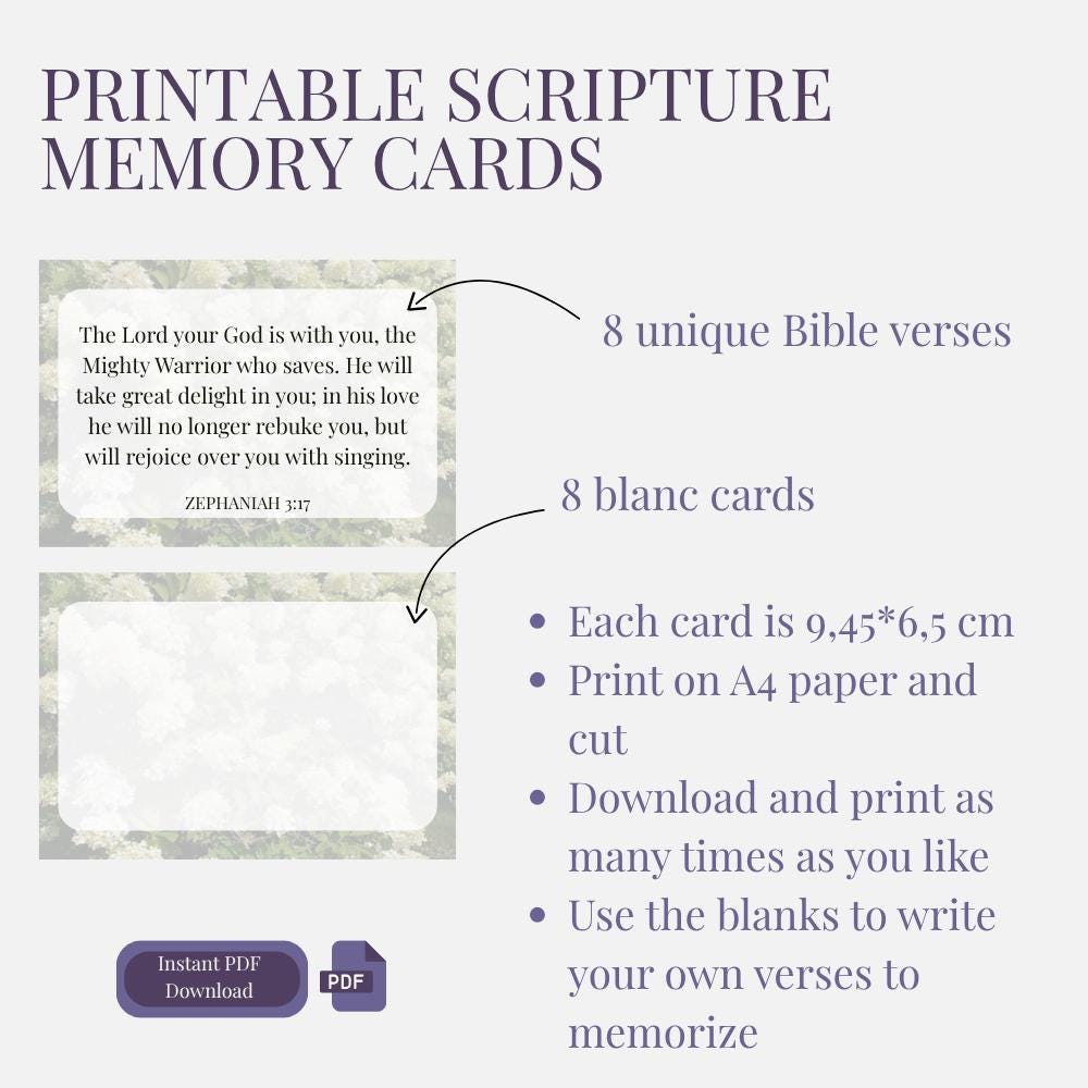 Printable Scripture Memory Cards: Bible Verse Cards (A4 Digital ...