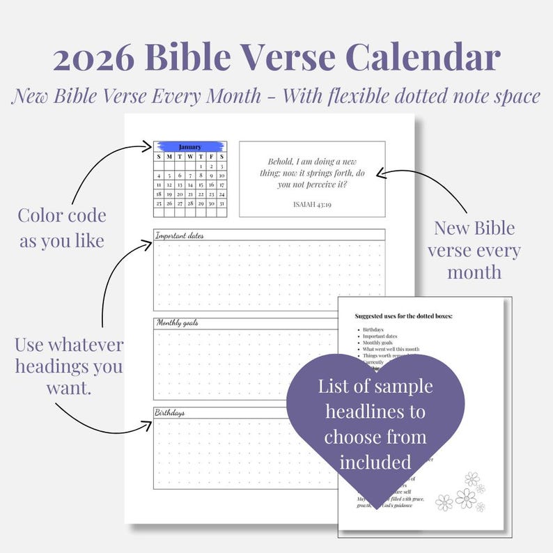 2026 Bible Verse Calendar: Printable Scripture Planner (A4/A5 PDF ...