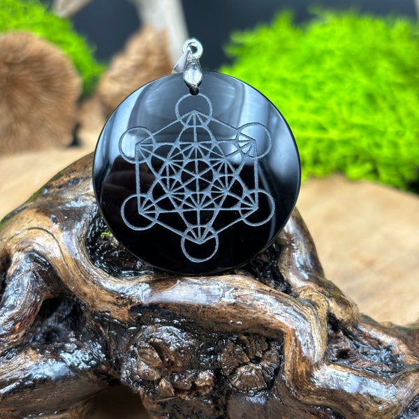 Sentinelle de l'Âme, pendentif en obsidienne noire et symbole Métatron.