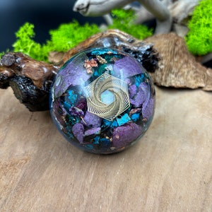 Handcrafted Orgonite Dome with Torus, Stichtite, Chrysocolla-Malachite