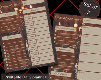 Dark Academia stationary gothic planner printable journal pages, daily and weekly spooky witchy planner digital download for notebook,