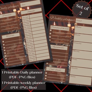 Dark Academia stationary gothic planner printable journal pages, daily and weekly spooky witchy planner digital download for notebook,