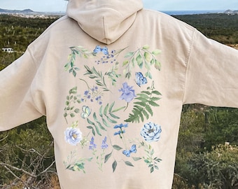 Botanical pressed flowers hoodie, Vintage Flower Sweatshirt, Wildflower aesthetic floral cottagecore, fairycore clothing, Oversized sweater