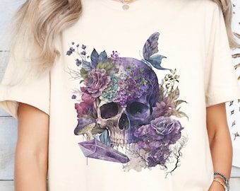 Dark academia womens floral cottagecore shirt, goblincore witchy tshirt, grunge alt clothing for her, whimsigoth clothes, fairycore teeshirt