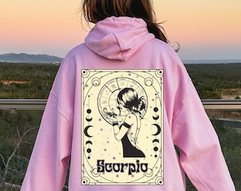 Light pink Scorpio zodiac astrology hoodie for women, horoscope gifts for her, Celestial aesthetic tarot sweatshirt, birthday month sweater