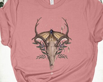 Himmlische ästhetische Motte und Schädel Shirt, Cottagecore Tier T-Shirt, Astrologie Tshirt, witchy naturecore Vibes Kleidung, fairycore T-Shirt