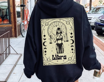 Black Libra zodiac astrology hoodie for women, horoscope gifts for her, Celestial aesthetic tarot sweatshirt, birthday month sweatshirt
