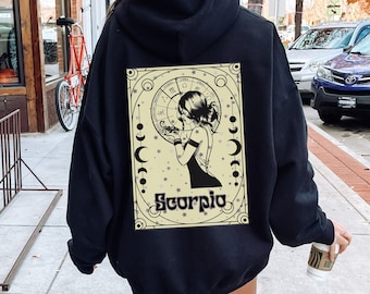 Black Scorpio zodiac astrology hoodie for women, horoscope gifts for her, Celestial aesthetic tarot sweatshirt, birthday month sweatshirt