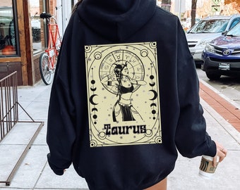 Black Taurus zodiac astrology hoodie for women, horoscope gifts for her, Celestial aesthetic tarot sweatshirt, birthday month sweatshirt