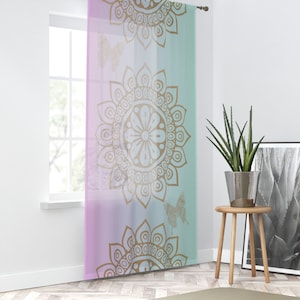 Boho ombre sheer window curtain panel, butterfly pattern lightweight window covering, floor length curtain with rod pocket, natural light