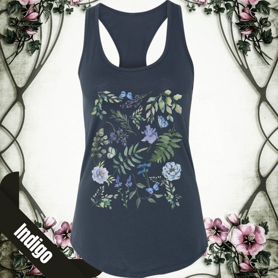 Botanical pressed flowers tank top, Vintage Flower racerback tee, Wildflower aesthetic floral cottagecore, fairycore clothing