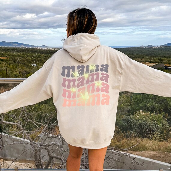 Groovy Retro Font Mama Hoodie Shirt for Mothers Day Gift Happy Mothers Day Sweatshirt Floral Hooded Sweatshirt Back Print Design Etsy
