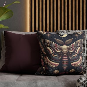 Witchy Botanical Pillow, Cottagecore Throw Pillow, Dark Academia Celestial Decor, Goblincore Butterfly Decor for couch, Gothic bedding Gift