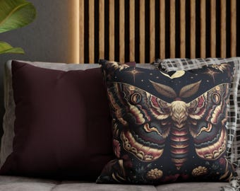 Witchy Botanical Pillow, Cottagecore Throw Pillow, Dark Academia Celestial Decor, Goblincore Butterfly Decor for couch, Gothic bedding Gift