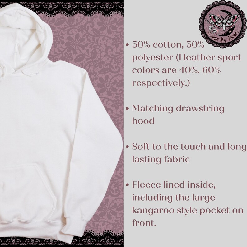 May include: White hooded sweatshirt with a large kangaroo pocket on the front. The sweatshirt is made of a soft, comfortable blend of cotton and polyester. It features a matching drawstring hood and a fleece lining for added warmth.