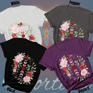 Floral aesthetic moon phase tarot shirt gift for her, flower tee, cottagecore flower gift for best friend, goblincore print tshirt