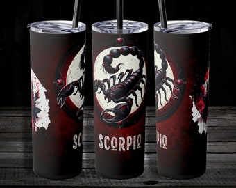 Scorpio 20oz. zodiac tumbler with straw, Gothic horoscope tattoo print cup, witchy dark academia drinkware gift for her