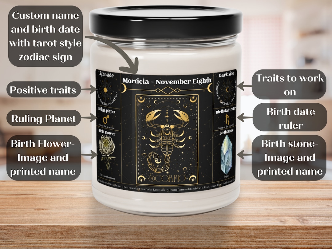 Personalized Zodiac Birthdate Candle Custom Birth Month Scented Candle