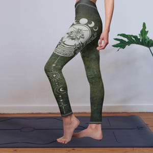 Psychedelic Print Womens Leggings, Boho Celestial moon and moth festival clothing, Burning man rave outfit, Casual yoga workout Leggings