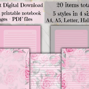 Floral ästhetisches Notizbuch, Notizseiten zum sofortigen Download, Notizseiten zum ausdrucken, Scrapbook Papier für Scrapbooking