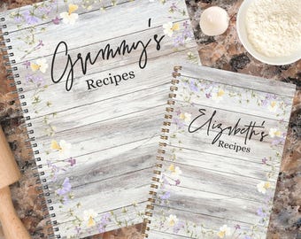 Personalized Recipe Spiral Notebook, Custom Name Floral Cookbook Journal, Family recipe Binder, Cooking Gift For Her, Housewarming Gift