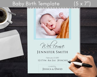 Baby Birth Card Template, Celebration Template Download, Baby Shower gift, Printable Card, Celebration Event, Instant Digital Download