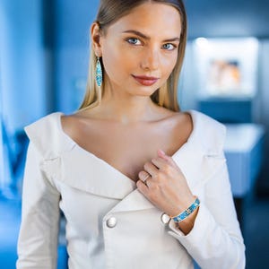 Handcrafted Daisy Flower Bracelets with Blue Background  Open-Ended Artisan Copper Cuff  Bracelets Blue