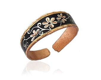 Gänseblümchen-Blumen-Ringe mit schwarzem Hintergrund, handgemachte schwarze Blumen-Ringe aus Kupfer, Geschenke für Sie