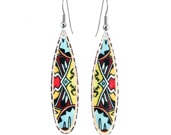 Handmade Copper Southwest Pattern Earrings Women Teardrop Southwest Native Earrings for Women Teens, SW Earrings Dangle, Native Jewelry